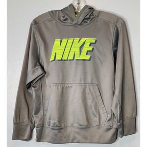 Nike Hoodie Kids Size S Grey Neon Yellow Therma-FIT Graphic Boys EUC  Small